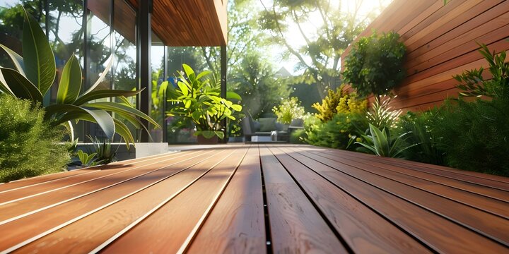 Lowangle view of modern home with ipe wood decking and tropical terrace. Concept Home Design, Ipe Wood Decking, Tropical Terrace, Modern Architecture, Low-angle View