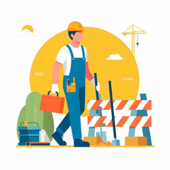 Workers working on construction site modern flat vector illustration