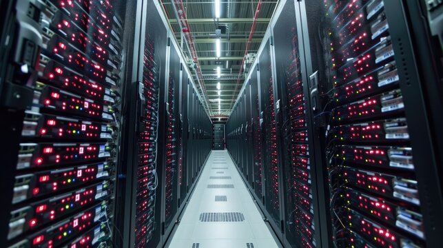 Internet data center s hardware storage rack filled with numerous SSD drives