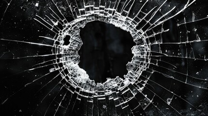 Bullet hole overlay on black glass for transparent window background.