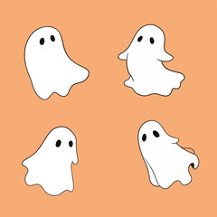 Vector cute halloween ghosts are isolated on the white background