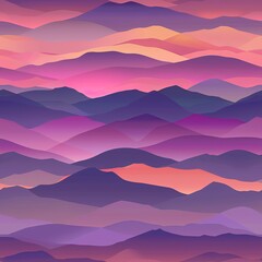 Abstract illustration of purple and orange mountain range at sunset Seamless pattern