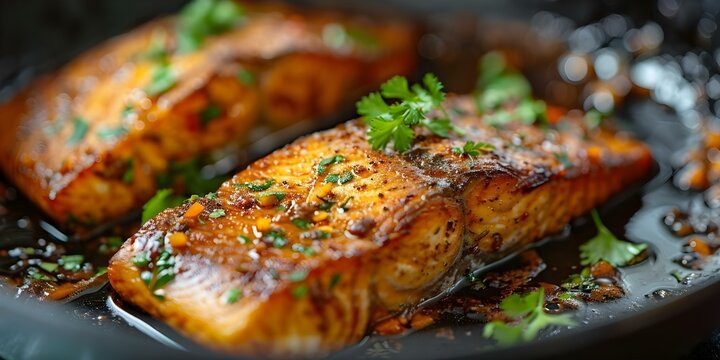 Closeup of perfectly cooked boneless bangus fish adobo with fresh herbs. Concept Food Photography, Filipino Cuisine, Boneless Bangus, Adobo Recipe