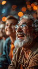 Obraz premium Portrait of old man watching football and cheering in the bar