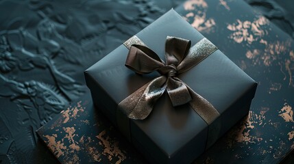 Gift box on abstract background in dark tonality