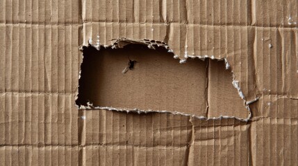 Hole with the fragmentary edges  punched in a cardboard