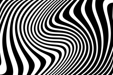 Abstract pattern. Texture with wavy, curves lines. Optical art background. Wave design black and white. Digital image with a psychedelic stripes. Twisted and distorted vector texture in trendy. Y2k 
