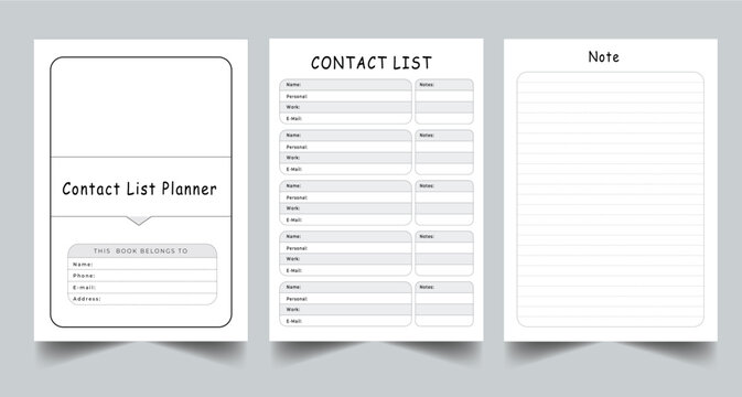 Editable Contact List Planner Kdp Interior printable template Design.