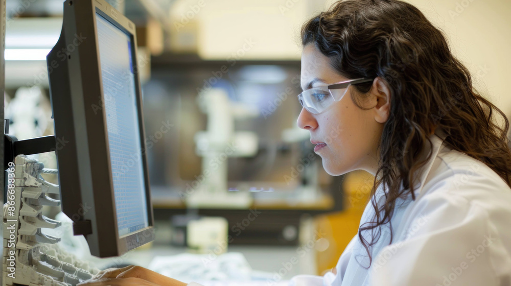 Poster Innovative Engineer Creating 3D Model on Computer in Modern Laboratory