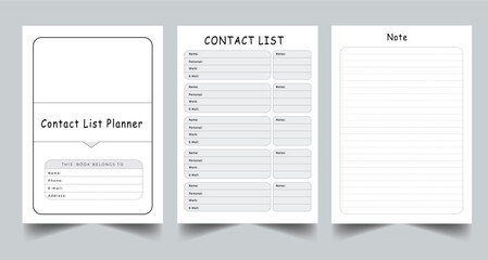 Editable Contact List Planner Kdp Interior printable template Design.