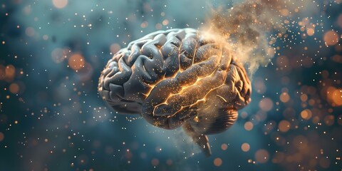 Detailed image of brain processing sensory experiences through bursts of light. Concept Brain Activity, Sensory Processing, Neurological Imaging, Light Bursts, Cognitive Functions