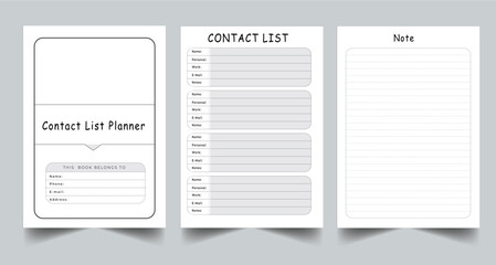 Editable Contact List Planner Kdp Interior printable template Design.