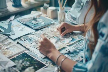 Fototapeta premium A detailed scrapbook page being assembled, highlighting the creativity involved in scrapbooking