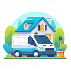 Professional cleaner doing cleaning works modern flat vector illustration