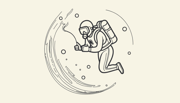 recommend clip art: Minimalist Line Art Scuba Diver Icon for Logo or Website