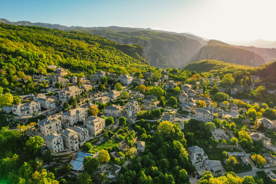 Vikos Gorge national park  in Vikos-Aoos in northern Greece. Traditional  stone building in Monodendri village, Zagori Greece