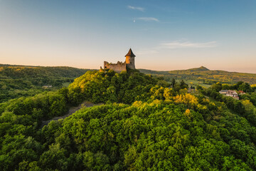 Ruins of a medieval castle Somoska or Somoskoi var on borders of southern Slovakia and Hungary at...