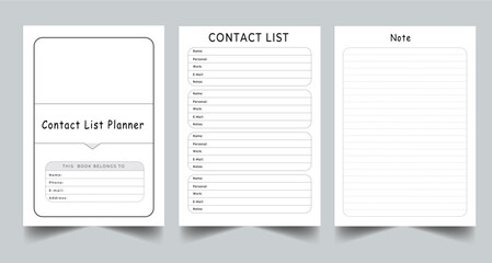 Editable Contact List Planner Kdp Interior printable template Design.