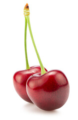 two sweet cherries isolated on a white background. Clipping path