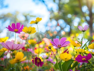 Vibrant Cosmos Flowers in a Summer Meadow