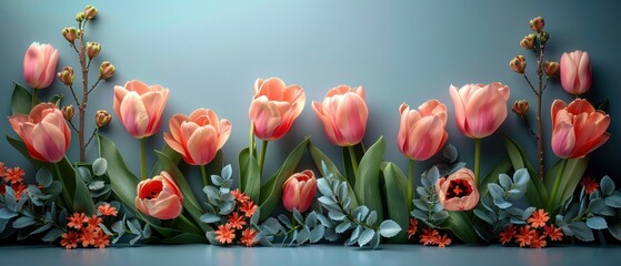 A rectangular text box framed with tulips and birch leaves.