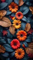 A rectangular text box surrounded by autumn leaves and marigold flowers.