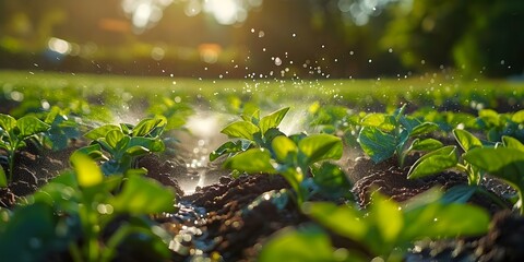 Efficient precision irrigation technology in sustainable farm field promotes optimal plant growth. Concept Agricultural Technology, Precision Irrigation, Sustainable Farming