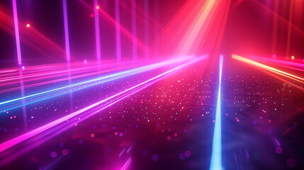 Futuristic abstract background, colorful bright neon rays and glowing lines. AI generative