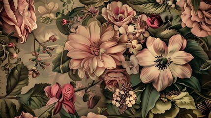 Vintage Floral Bouquet With Elegant Pink And White Flowers