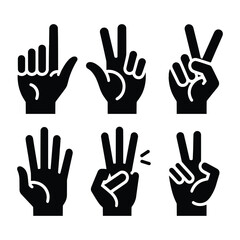 Different human hands sign vector collection silhouettes isolated on white background