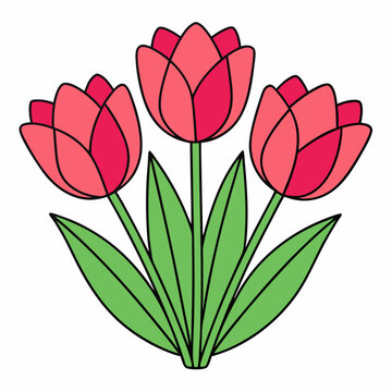 three pink tulips on green stems clip art preview