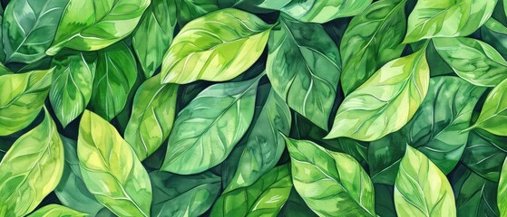 Pencil art adds an organic charm to the design as a hand-drawn illustration of green leaves forms a natural pattern on a doodle background of botanical texture