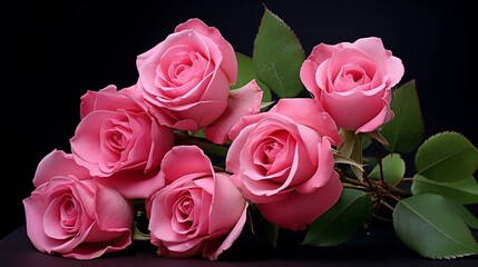 pink roses bouquet HD 8K wallpaper Stock Photographic Image.