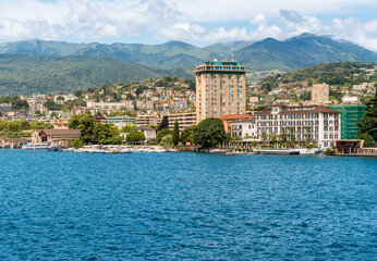 View on Lugano city from the lake of Lugano in summer day, Ticino, Switzerland