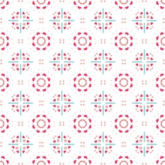 Geometric pattern with red and blue shapes creating a repetitive design.