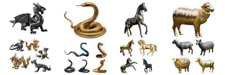 Fototapeta premium animal metal collection icon set zodiac isolated