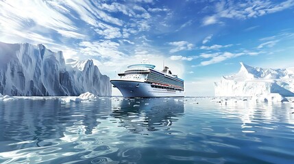 Cruise ship passing through the south polar ocean