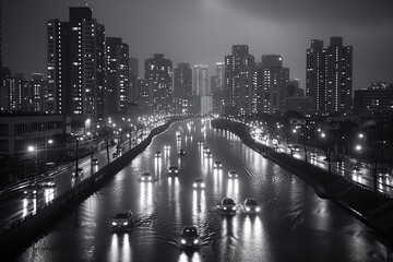 Naklejka premium city harbour bridge at night