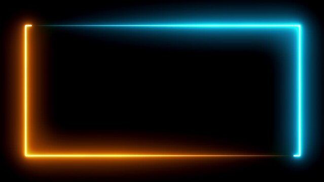 Seamless loop animation rectangle frame 4K video motion graphic. Animated borders frame glowing neon lights loop animation. abstract glowing neon rectangle border frame line animation.