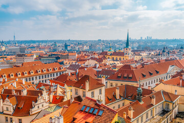 Fototapeta premium View of the city Prague and the Vltava river with Charles bridge from prague castle, hradcany in Prague, Czech Republic.