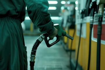 Gas station attendant changing fuel prices, oil price hike, daily adjustments