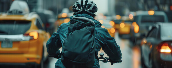 Urban cyclist navigating city traffic, oil price hike, alternative transportation