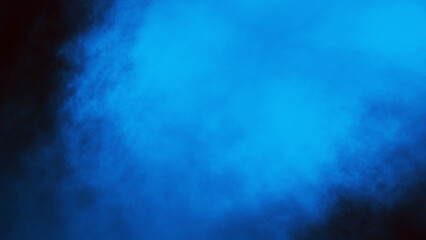 Blue smoke isolated on dark black background. blue magic mist cloud