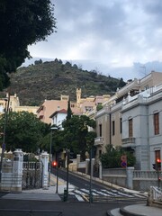 Fototapeta premium Charming city street with Mountain View 