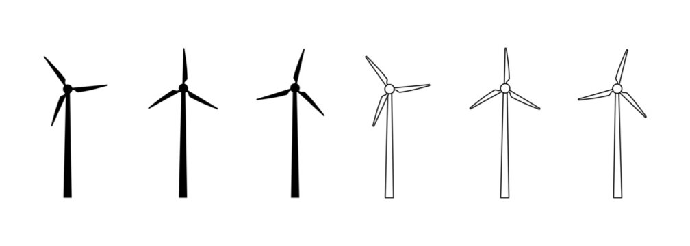 Wind energy. Wind energy icon. Windmill with turbine. Silhouette of farm mill. Alternative eco electric power. Logo isolated on white background for production of electricity. Vector
