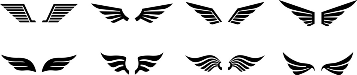 Set of black wings icons. Wings badges. Collection wings badges. Vector illustration.