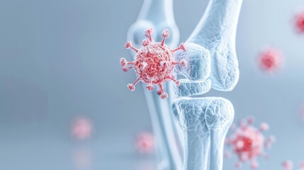 Obraz premium A conceptual image of rheumatology with joint models and inflammation markers, isolated with room for text on a clean backdrop