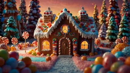 Fototapeta premium Decorate a house with sweets and sweets on the ground