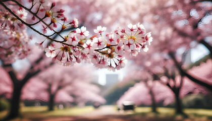 Cherry Blossom Branch in Full Bloom in a Spring Park with Dreamy Background, Floral Banner, Copy Space, Nature Background, 4k Wallpaper, Frame TV Art, Wall Art