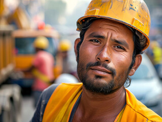 Portrait of a Construction Worker in Yellow Helmet